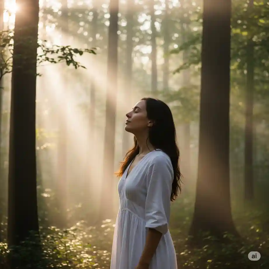 Person practicing deep breathing outdoors